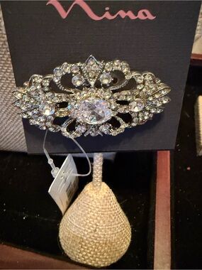 Nina Silver-Tone Crystal Filigree Brooch
